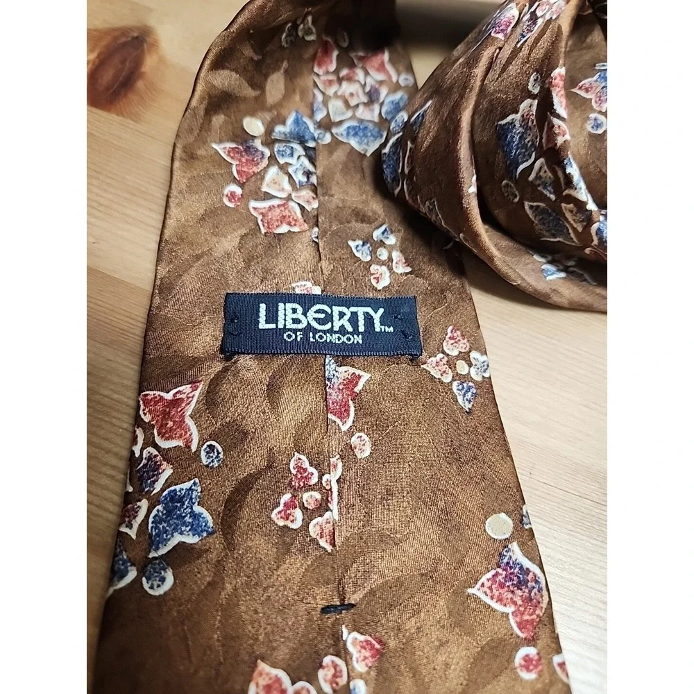 Liberty of London Mens Necktie Brown Floral Archive‎ Print 100% Silk USA 3.5x57